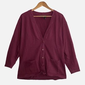 Hunt Club Academia Office Burgundy Red Preppy Cotton Sweater Cardigan Large